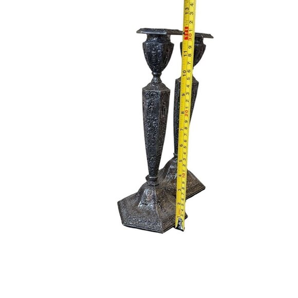 Vintage Pair of Jennings Brothers JB Art Nouveau Metal Candlestick Holders 12" P - Picture 13 of 15